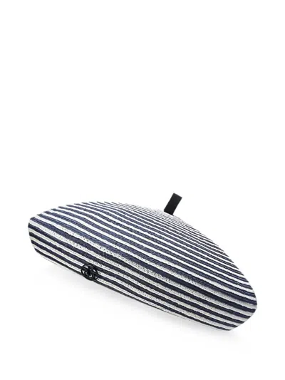 Maison Michel Marsha Striped Straw Beret In Blue