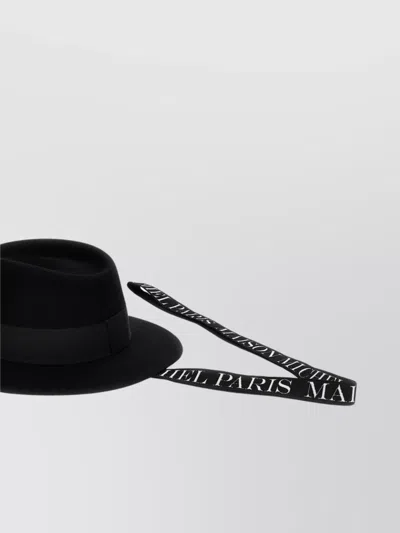 Maison Michel 'martine' Ribbon Band Wide Brim Hat In Black