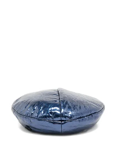 Pre-owned Maison Michel Metallic-effect Leather Beret In Blue