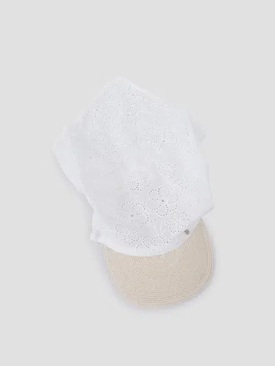 Maison Michel Mini Embroidered Fabric Hat In White