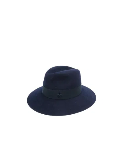 Maison Michel Navy Blue Henrietta Logo Felt Hat In Black