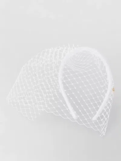 Maison Michel Net Veil Headpiece Gold Tone Charm In White