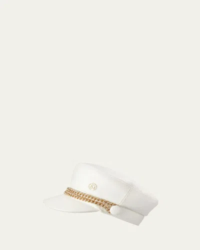 Maison Michel New Abby Wool Newsboy Cap With Embellished Chain In White