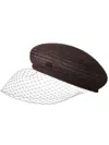 Maison Michel New Bonnie Straw Beret With Veil In Brown