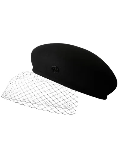 Maison Michel Tonal Logo-plaque Beret In Black