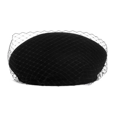 Maison Michel New Bonnie Veil Black Wool Felt Hat