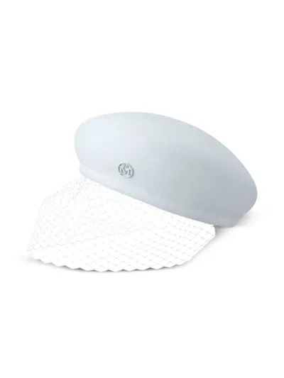 Maison Michel New Bonnie Veil-detail Beret In Blue
