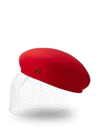 Maison Michel New Bonnie Veil Hat In Red