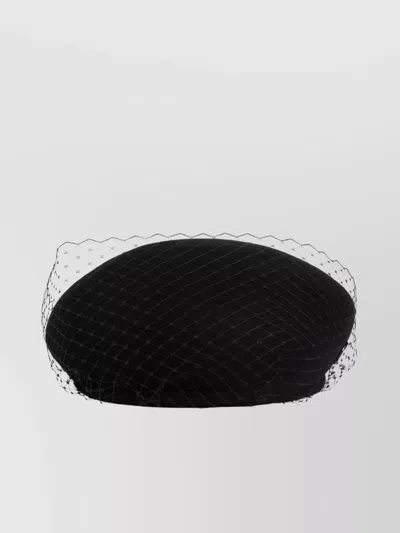Maison Michel New Bonnie Veil Round Shape Hat In Black