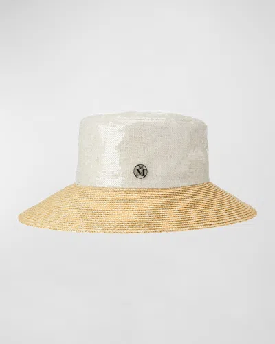Maison Michel New Kendall Sequined Linen & Straw Bucket Hat In Neutral