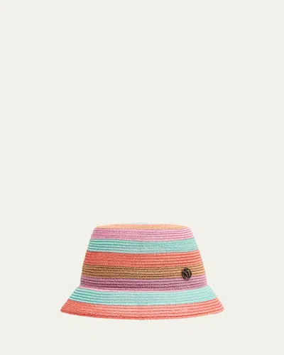 Maison Michel Logo-plaque Striped Hat In Pink