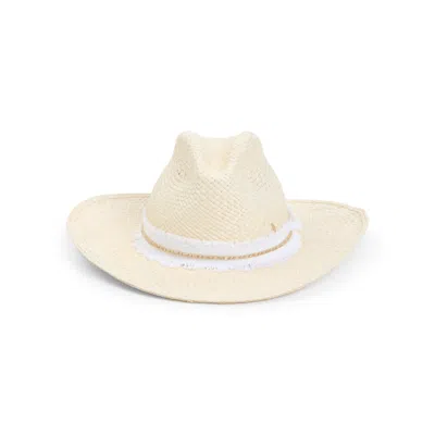 Maison Michel Nude Brimmed Hat With Delicate Fringe Detail In White