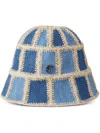 Maison Michel Pablo Denim Patchwork Crochet Bucket Hat In Blue