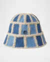 Maison Michel Pablo Denim Patchwork Crochet Bucket Hat In Multi