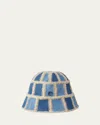 Maison Michel Pablo Denim Patchwork Crochet Bucket Hat In Multi