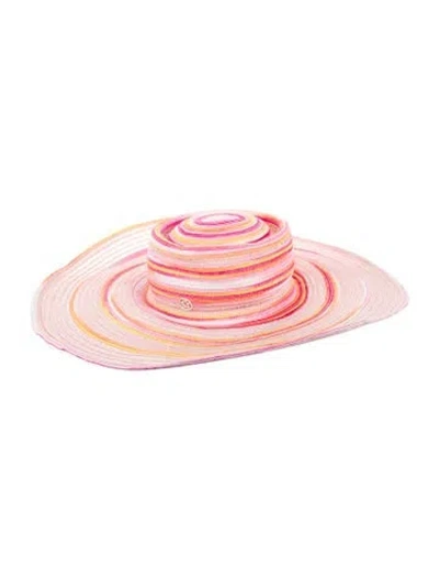 Pre-owned Maison Michel Paper Wide Brim Sun Hat In Pink
