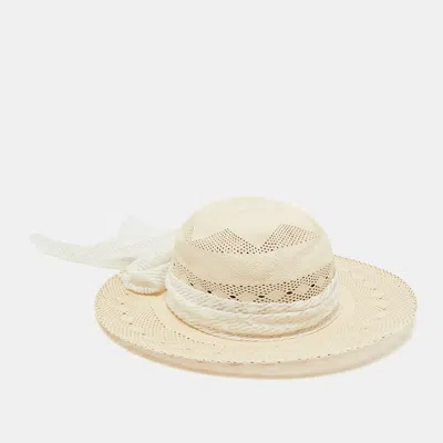 Pre-owned Maison Michel Paris Off White See Through Straw New Alice Hat M