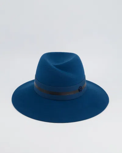 Maison Michel Paris Turquoise Wool Felt Hat With Grosgrain Trim Rrp £477 In Blue