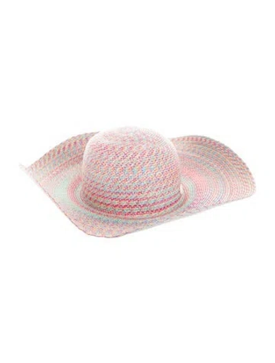 Pre-owned Maison Michel Pattern Print Paper Wide Brim Sun Hat In Pink