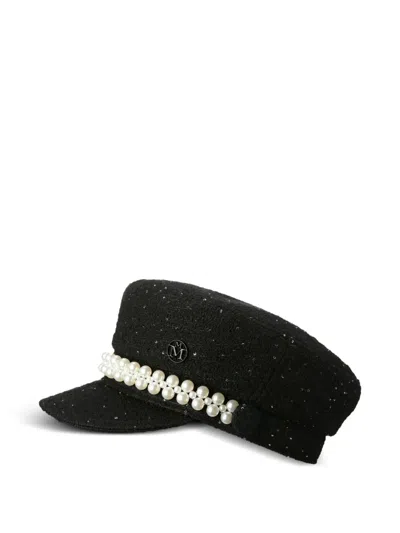 Maison Michel Pearl-embellished Cap In Black