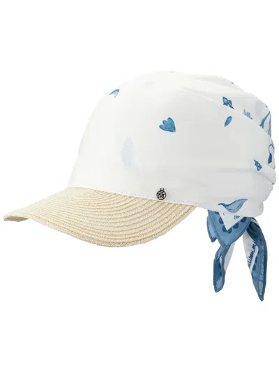 Maison Michel Bella Printed Self-tie Cap In White