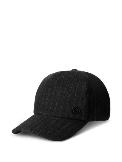 Maison Michel Pinstriped Logo-plaque Cap In Black