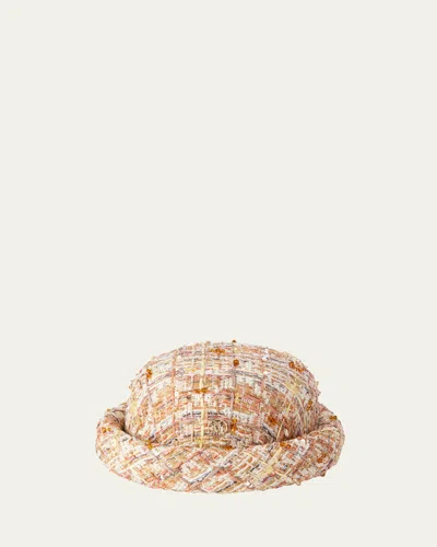 Maison Michel Reese Beaded Embroidered Tweed Hat In Multi
