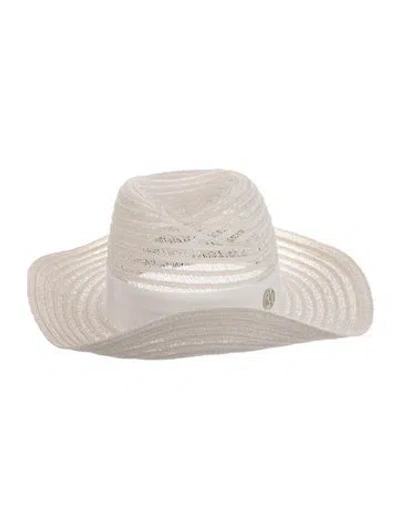 Pre-owned Maison Michel Ribbon Accent Wide Brim Fedora Hat In Neutrals