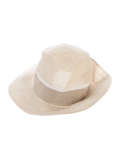 Pre-owned Maison Michel Ribbon Accent Wide Brim Sun Hat In Neutrals
