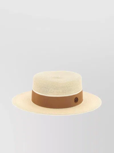 Maison Michel Ribbon Wide Brim Hat In White