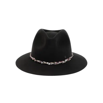 Maison Michel Rico Braid Tweed Grey Black Wool Felt Hat