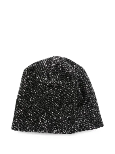 Maison Michel Sequin-embellished Logo-plaque Beanie Hat In Gray