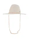 Maison Michel Beige Felt Fedora Hat With Shells In Pink