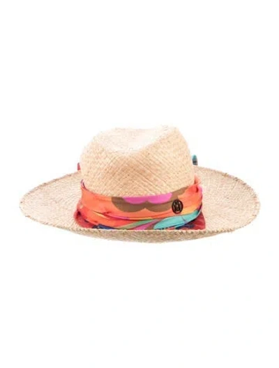 Pre-owned Maison Michel Silk Tie Raffia Sun Hat In Neutral