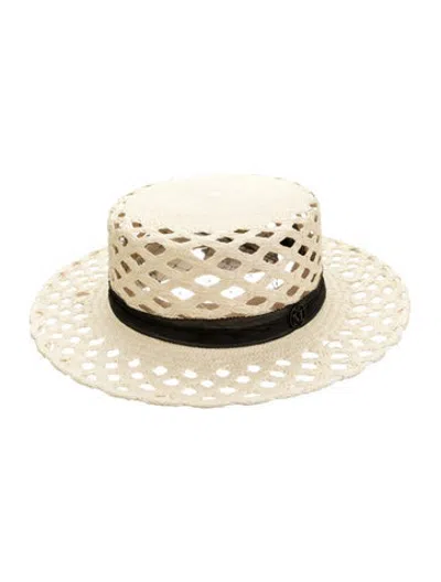 Pre-owned Maison Michel Silky Bondage On Straw Hat In Neutrals
