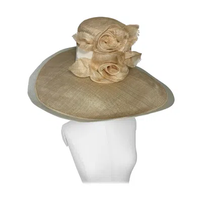 Pre-owned Maison Michel Spring / Summer Natural Wide Brim Straw Hat W Flower Bouquet In Brown