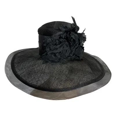 Pre-owned Maison Michel Spring/summer Black Straw Wide Brim Hat W Horsehair Edge & Florals