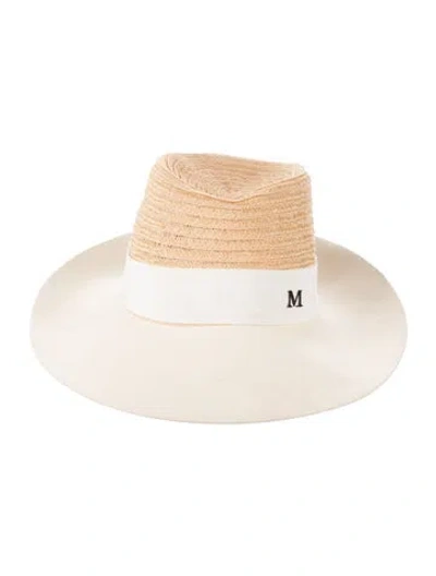 Pre-owned Maison Michel Straw Embellished Fedora In Neutral