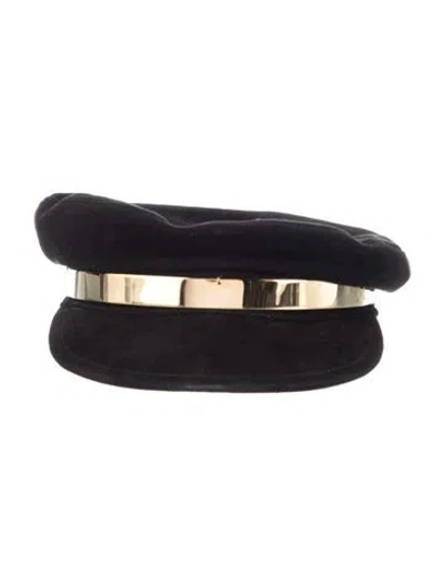 Pre-owned Maison Michel Suede Military Cap In Black