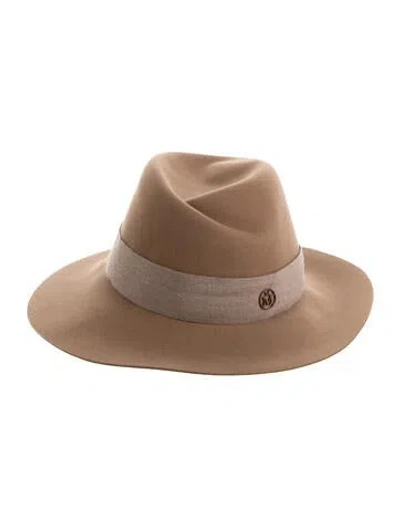 Pre-owned Maison Michel Suede Wide-brim Fedora In Neutral