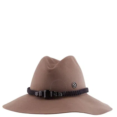 Maison Michel Taupe Kate Macrame Strass Fedora Hat In Brown
