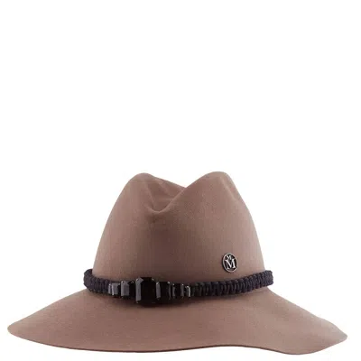 Maison Michel Taupe Kate Macrame Strass Fedora Hat In Gray