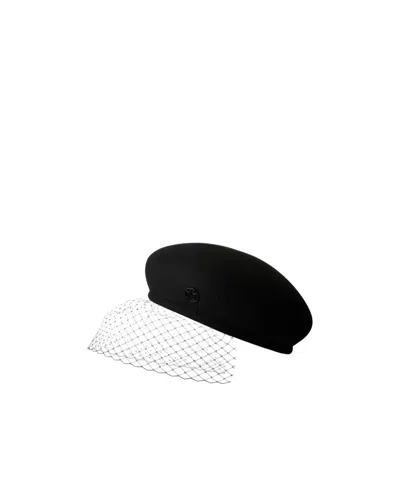 Maison Michel Tonal Logo-plaque Beret In Black