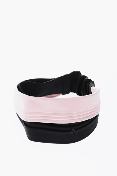 Maison Michel Two-tone Pleated Silk Head Band In Black