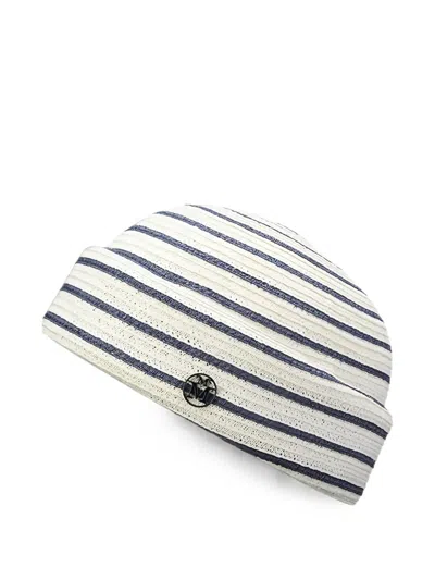 Maison Michel Ugo Striped Straw Beanie Hat In White