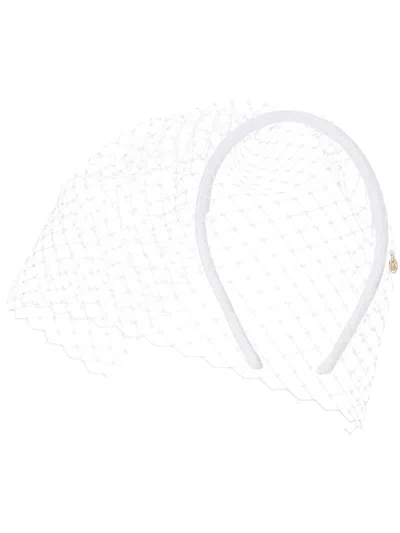 Maison Michel Veil-detail Satin Headband In White