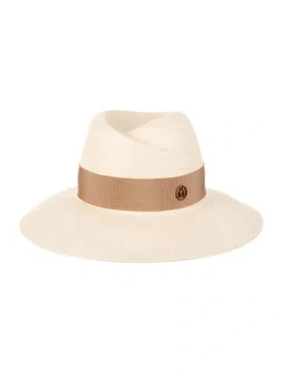 Pre-owned Maison Michel Virgine Straw Fedora Hat  W/tags In Neutral