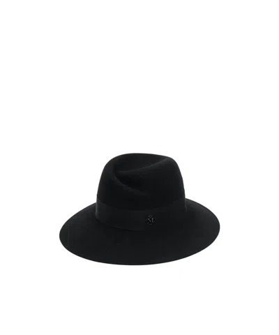 Maison Michel Virginie Logo Plaque Fedora Hat In Black