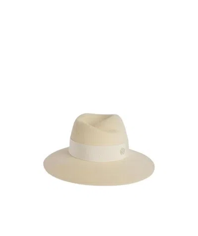 Maison Michel Virginie Logo Plaque Fedora Hat In Nude