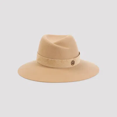 Maison Michel Virginie Suede On Felt Wool Hat In Nude & Neutrals